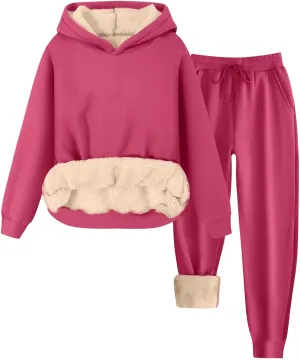 Womens 2 Piece Sweatsuits Set Sherpa Fleece Lined Warm Hoodies & Joggers Sweatpants Fall Winter Outfits Tracksuits