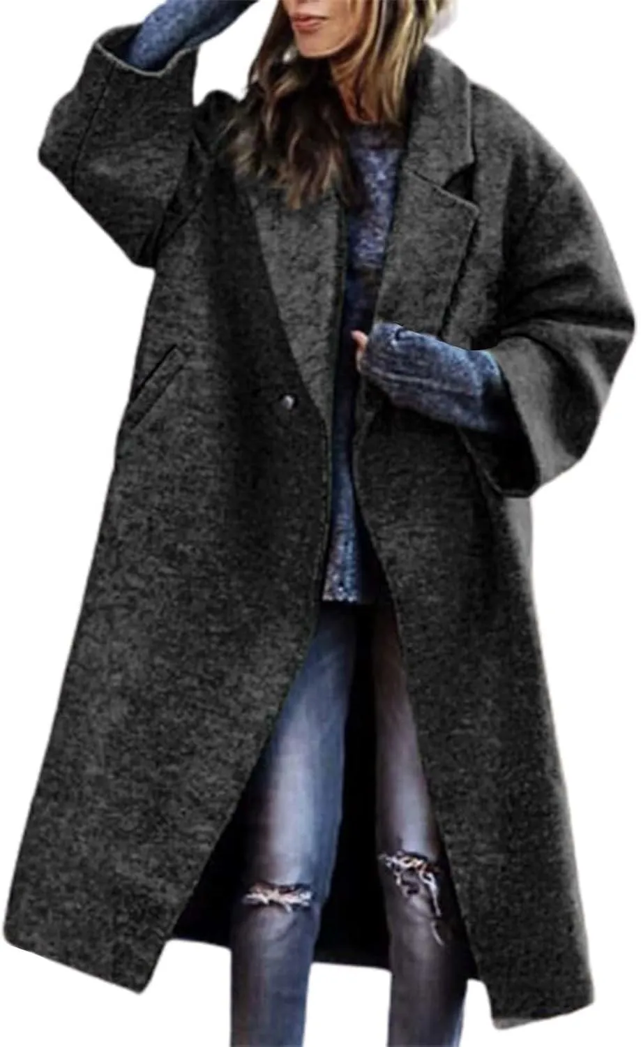 Women's 2023 Fashion Winter Coat Down Lapel Plush Plaid Coat Loose Long Coat Womens Coats Winter Womens Trench Coat