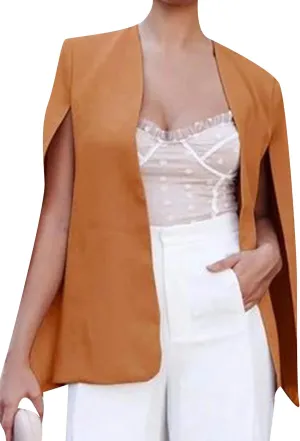 Women's Cape Blazer Solid Color Split Sleeved Casual Office Commuting Cape Jacket