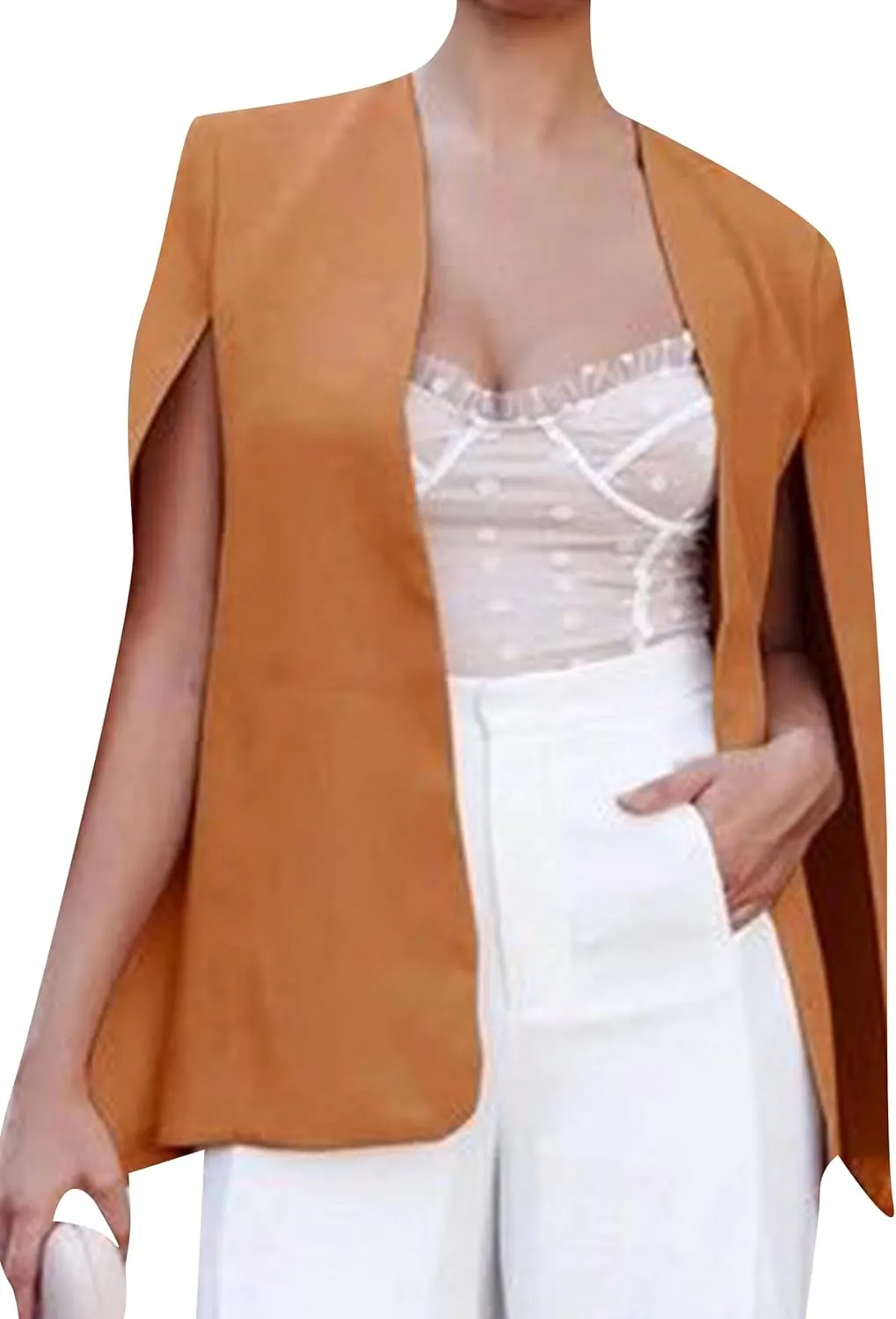 Women's Cape Blazer Solid Color Split Sleeved Casual Office Commuting Cape Jacket
