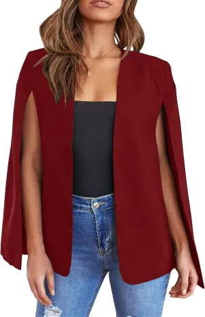 Women's Cape Blazer Solid Color Split Sleeved Casual Office Commuting Cape Jacket