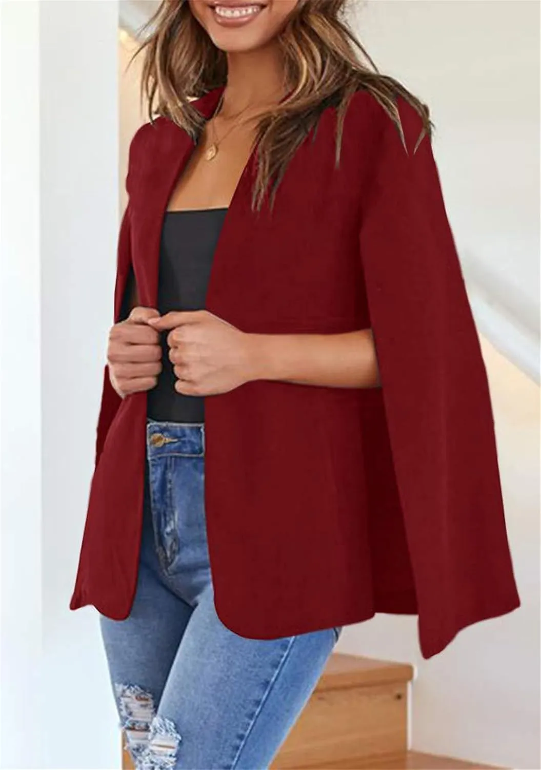 Women's Cape Blazer Solid Color Split Sleeved Casual Office Commuting Cape Jacket