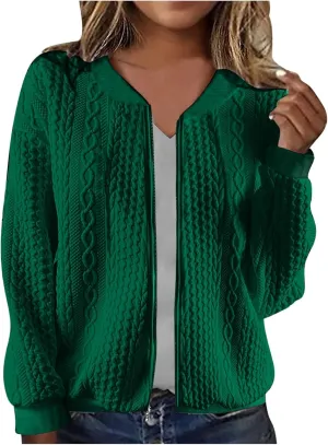 Women's Cardigan Zip Up Cable Knit Long Sleeve Trendy Y2K Sweater Jacket Crewneck Casual Teen Girls Coat 2024 Fall