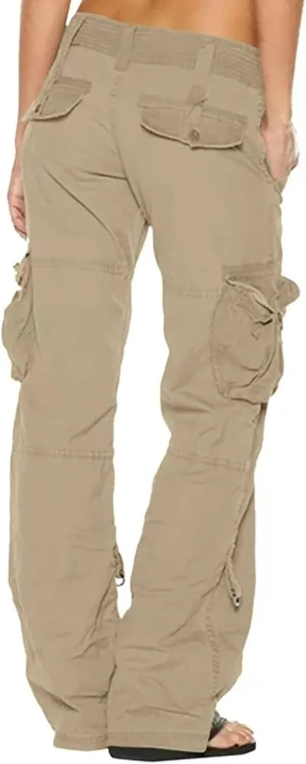 Women's Cargo Pants High Waisted Casual Wide Leg Pants Baggy Stretch Military Tactical Pants with Pockets