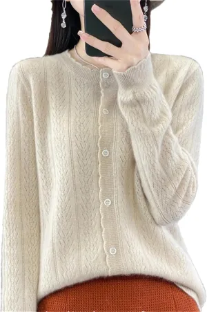 Women's Cashmere Cardigan Sweater Casual Soft Long Sleeve Button Down Knitted Sweater Jacket