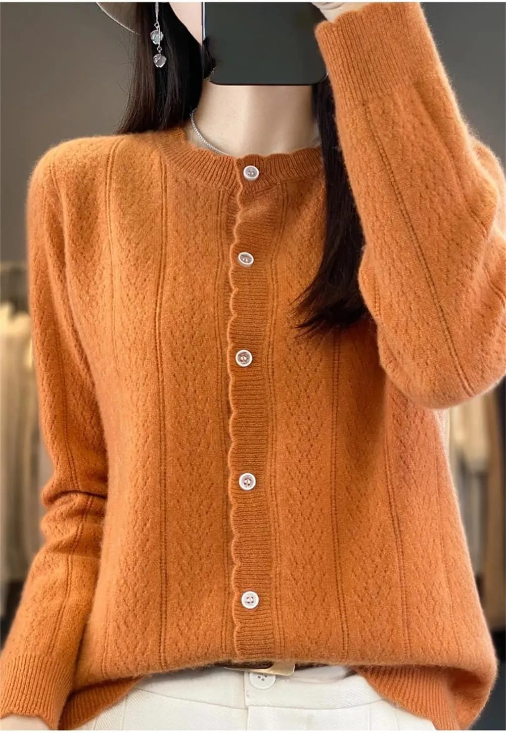 Women's Cashmere Cardigan Sweater Casual Soft Long Sleeve Button Down Knitted Sweater Jacket