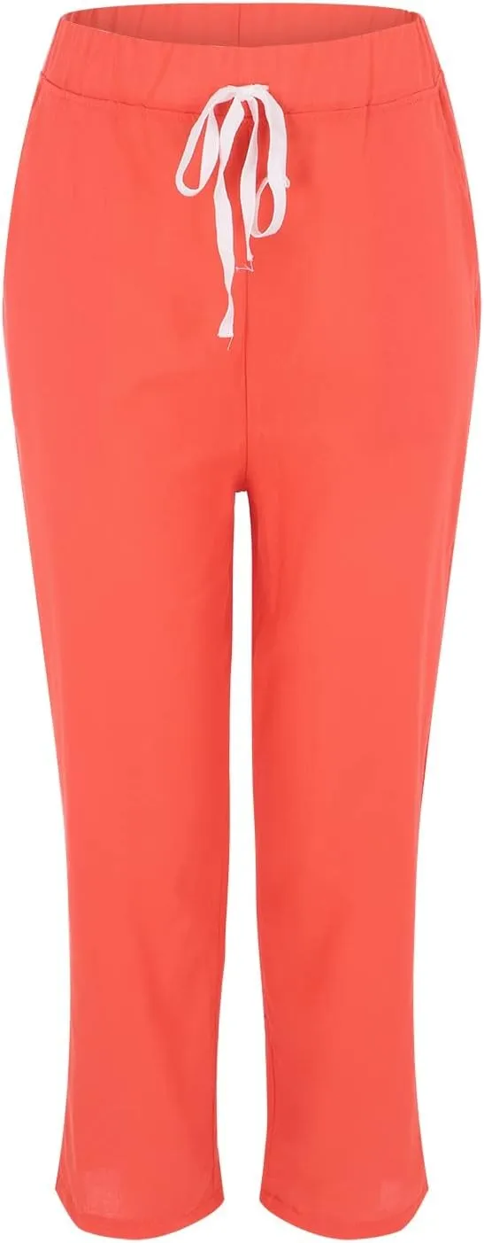 Women's Casual Cotton Linen Pants High Waisted Baggy Pants with Elastic Waist Relax Fit Lantern Trouser with Pockets