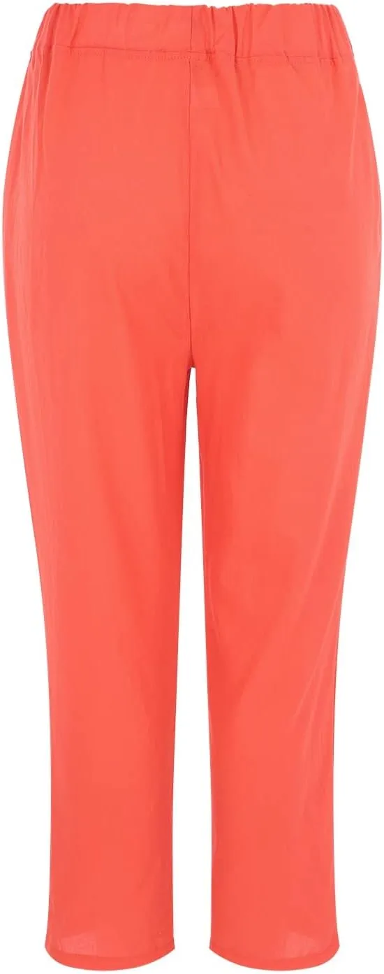 Women's Casual Cotton Linen Pants High Waisted Baggy Pants with Elastic Waist Relax Fit Lantern Trouser with Pockets