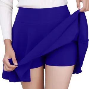 Women's Casual Stretchy Flared Pleated A-Line Mini Skater Skirt with Shorts Skater Party Skirt