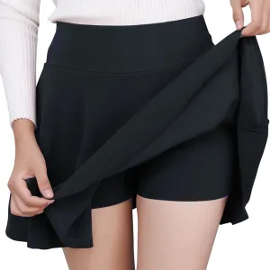 Women's Casual Stretchy Flared Pleated A-Line Mini Skater Skirt with Shorts Skater Party Skirt