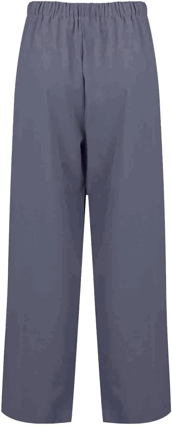 Women's Cotton Linen Pants Summer Wide Leg Casual Loose Drawstring High Waist Palazzo Trousers Pants Tie Knot Lounge