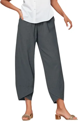 Women's Cotton Linen Trousers Summer Causal Straight Leg Solid Color Loose Fit Pants Lounge Palazzo Pants with Pockets