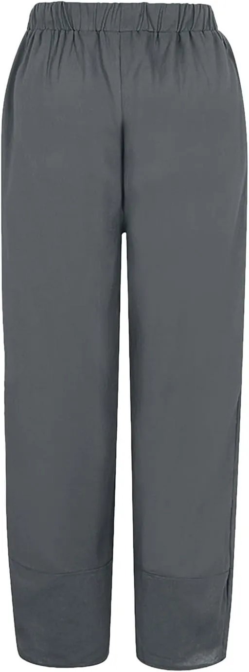 Women's Cotton Linen Trousers Summer Causal Straight Leg Solid Color Loose Fit Pants Lounge Palazzo Pants with Pockets