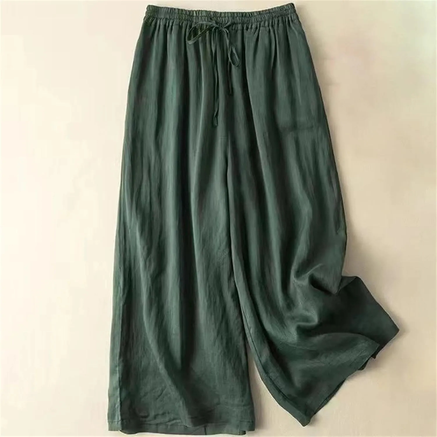 Women's Cotton Linen Wide Leg Pants  Loose Fit High Waist Straight Beach Casual Summer Trousers