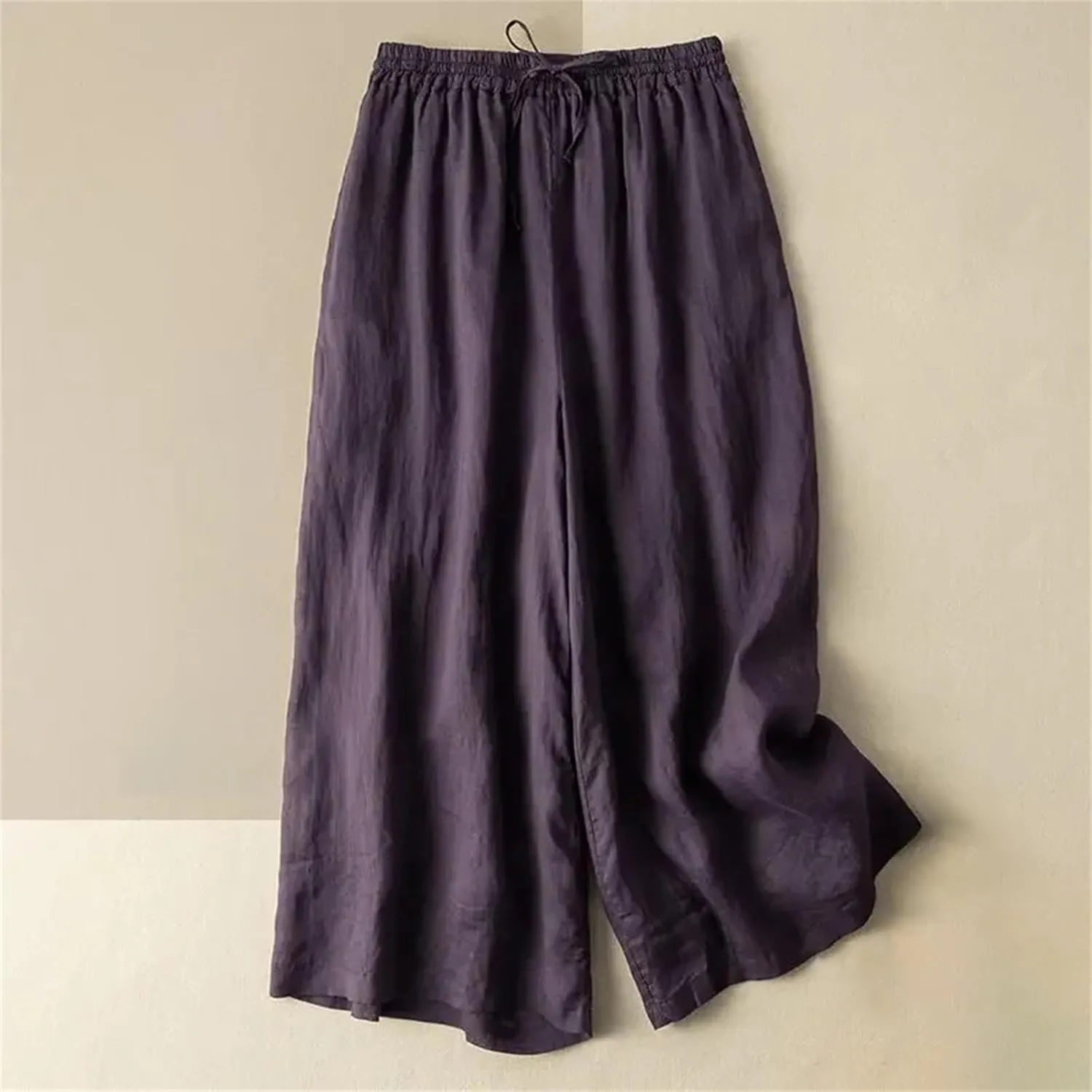 Women's Cotton Linen Wide Leg Pants  Loose Fit High Waist Straight Beach Casual Summer Trousers