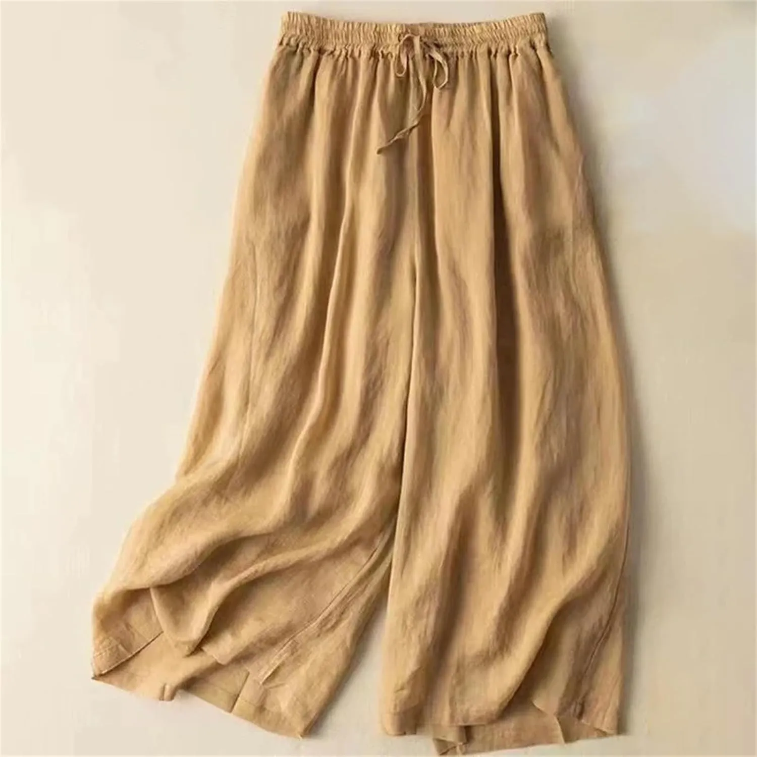 Women's Cotton Linen Wide Leg Pants  Loose Fit High Waist Straight Beach Casual Summer Trousers