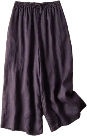 Women's Cotton Linen Wide Leg Pants  Loose Fit High Waist Straight Beach Casual Summer Trousers