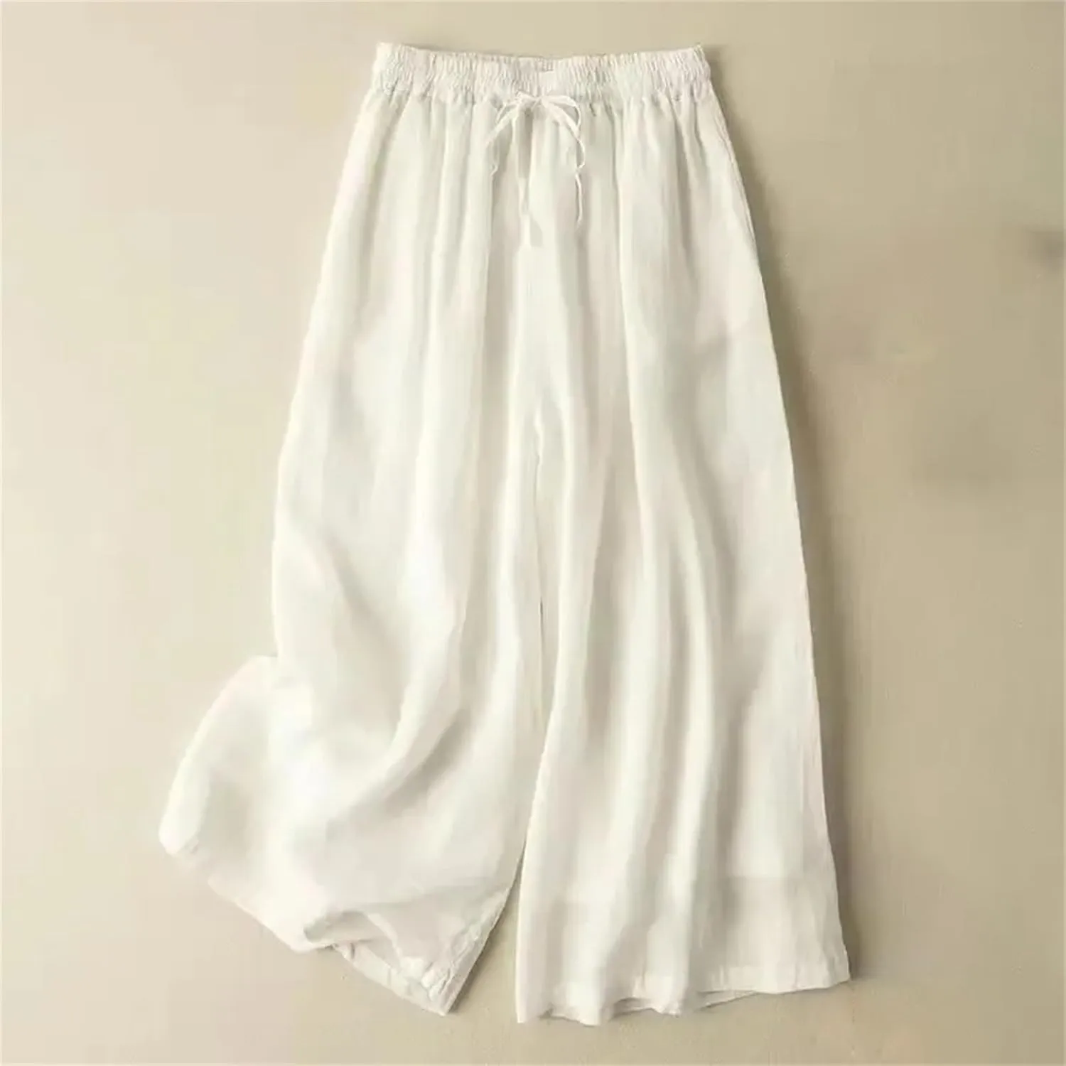 Women's Cotton Linen Wide Leg Pants  Loose Fit High Waist Straight Beach Casual Summer Trousers