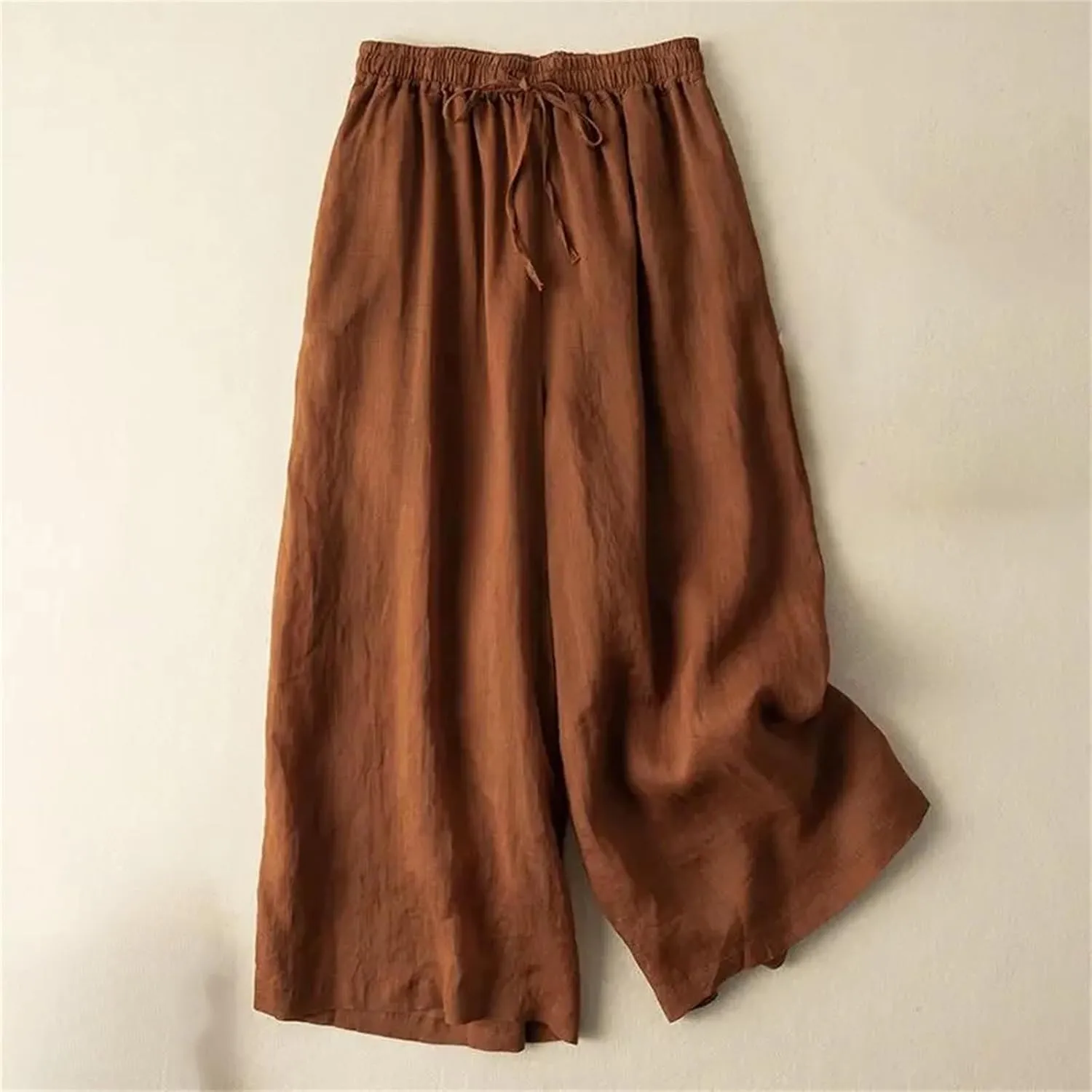 Women's Cotton Linen Wide Leg Pants  Loose Fit High Waist Straight Beach Casual Summer Trousers