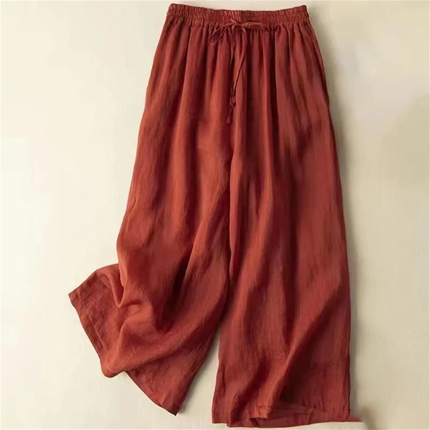 Women's Cotton Linen Wide Leg Pants  Loose Fit High Waist Straight Beach Casual Summer Trousers
