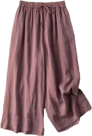 Women's Cotton Linen Wide Leg Pants  Loose Fit High Waist Straight Beach Casual Summer Trousers