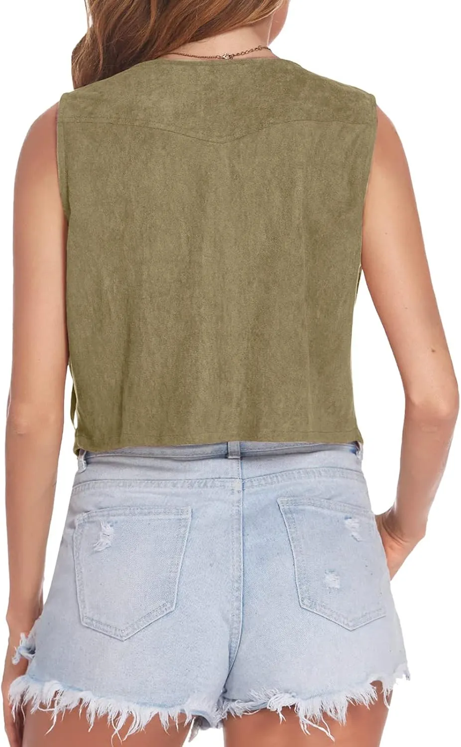 Womens Crop Vest Jacket Faux Suede Tassel Button Cardigan Coat Cowgirls 70s Hippie Cool Sleeveless Open Front Vest
