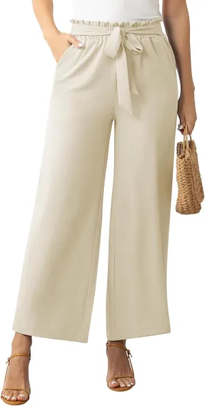 Women's Dress Pants with Pockets Stretchy High Waist Wide Leg Pants Business Casual Women Work Pants