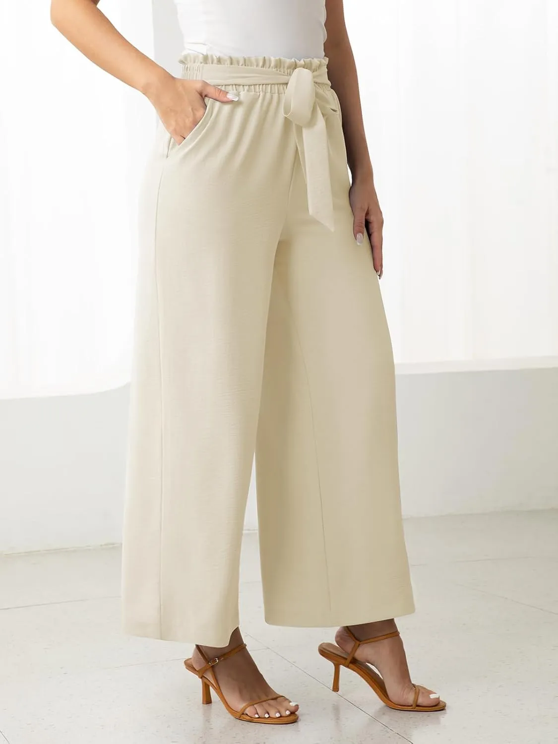 Women's Dress Pants with Pockets Stretchy High Waist Wide Leg Pants Business Casual Women Work Pants