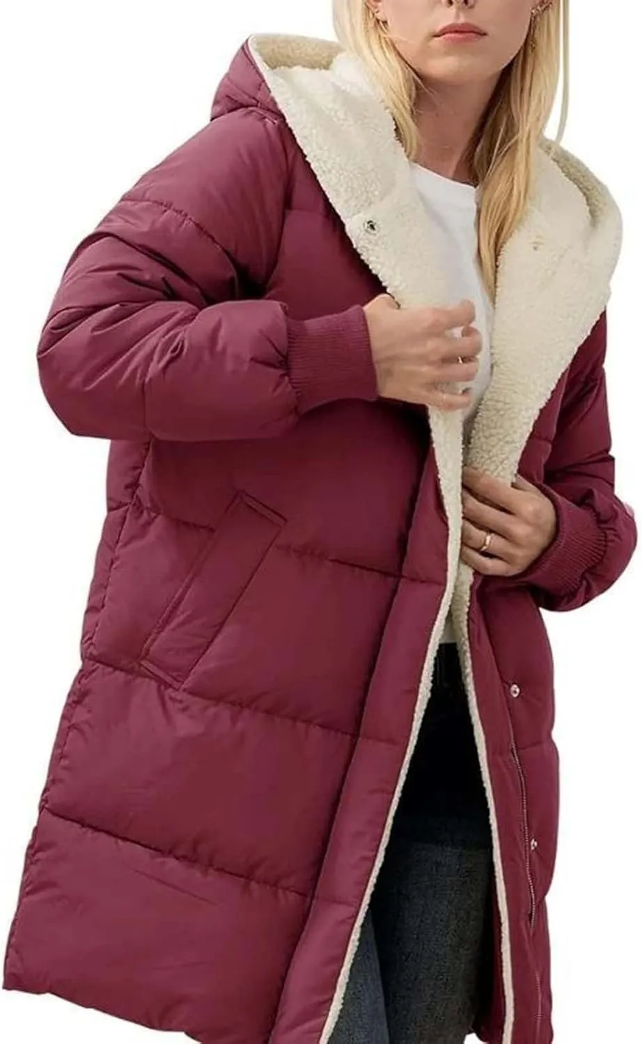 Women's Fall Fashion Winter Trench Coats Zip Up Stand Collar Wool Lined Jacket Coat Loose Button Down Plaid Coats