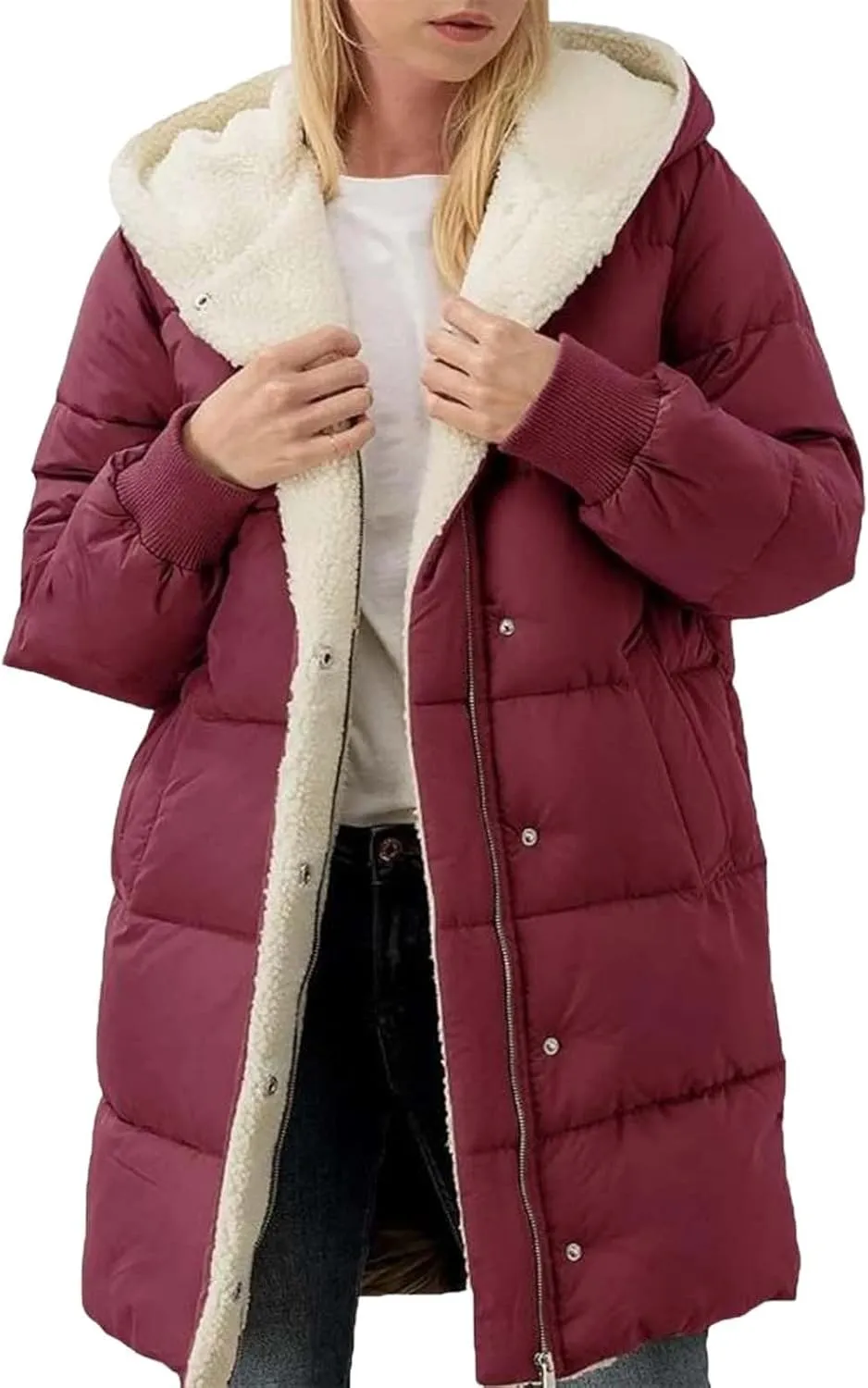 Women's Fall Fashion Winter Trench Coats Zip Up Stand Collar Wool Lined Jacket Coat Loose Button Down Plaid Coats