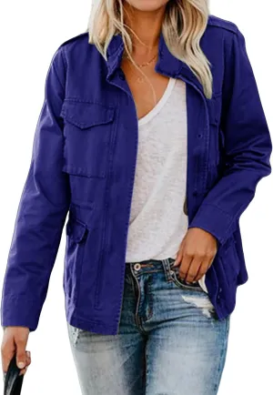Womens Fall Jackets Military Anorak Jackets Lightweight Cargo Jacket Snap Buttons Parka Safari Utility Coats Pockets