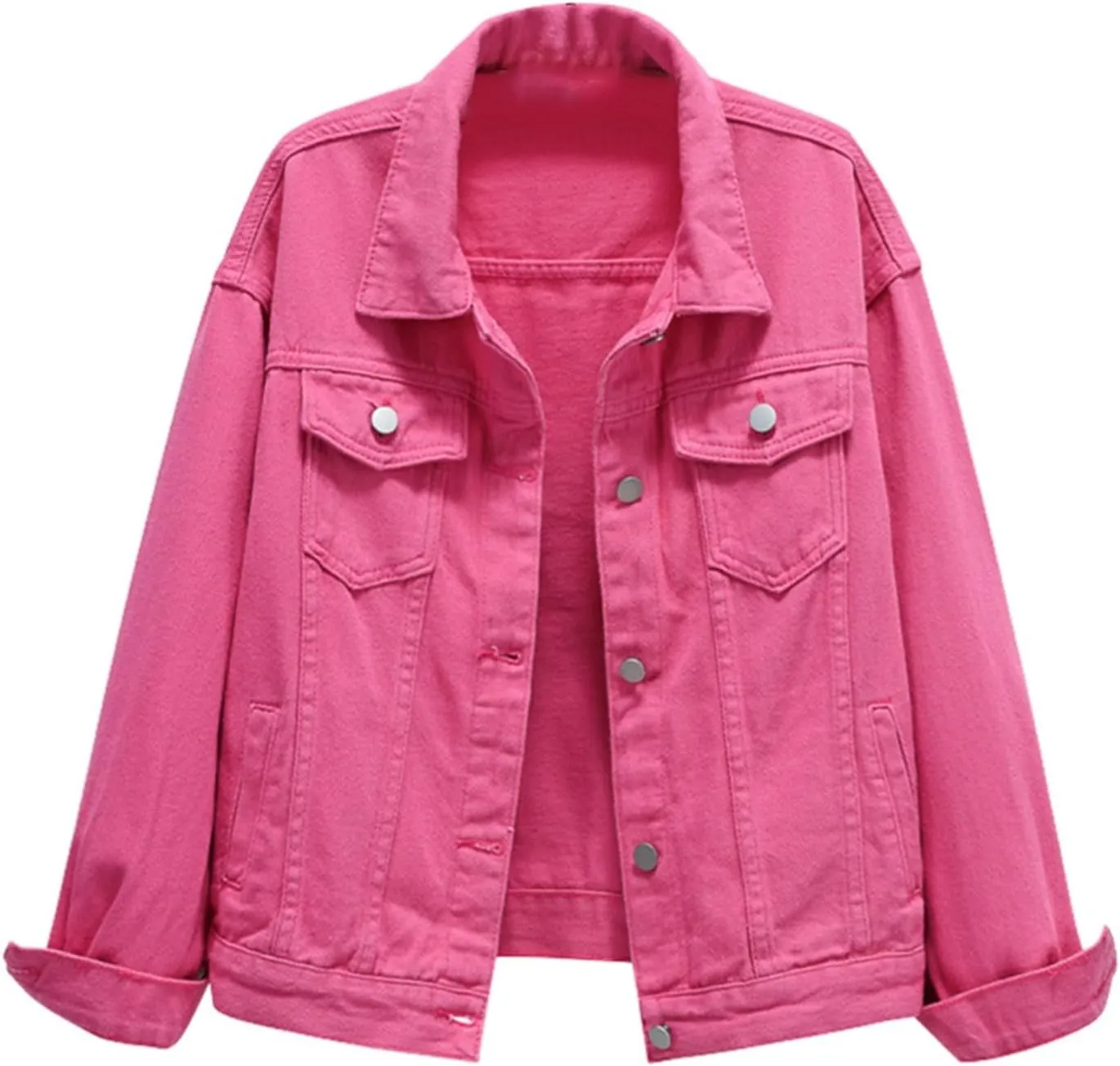 Women's Fashion Casual Colorful Solid Size Large Pocket Button Denim Coat Women's Short Coat Ladies Denim Jacket