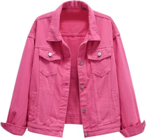 Women's Fashion Casual Colorful Solid Size Large Pocket Button Denim Coat Women's Short Coat Ladies Denim Jacket
