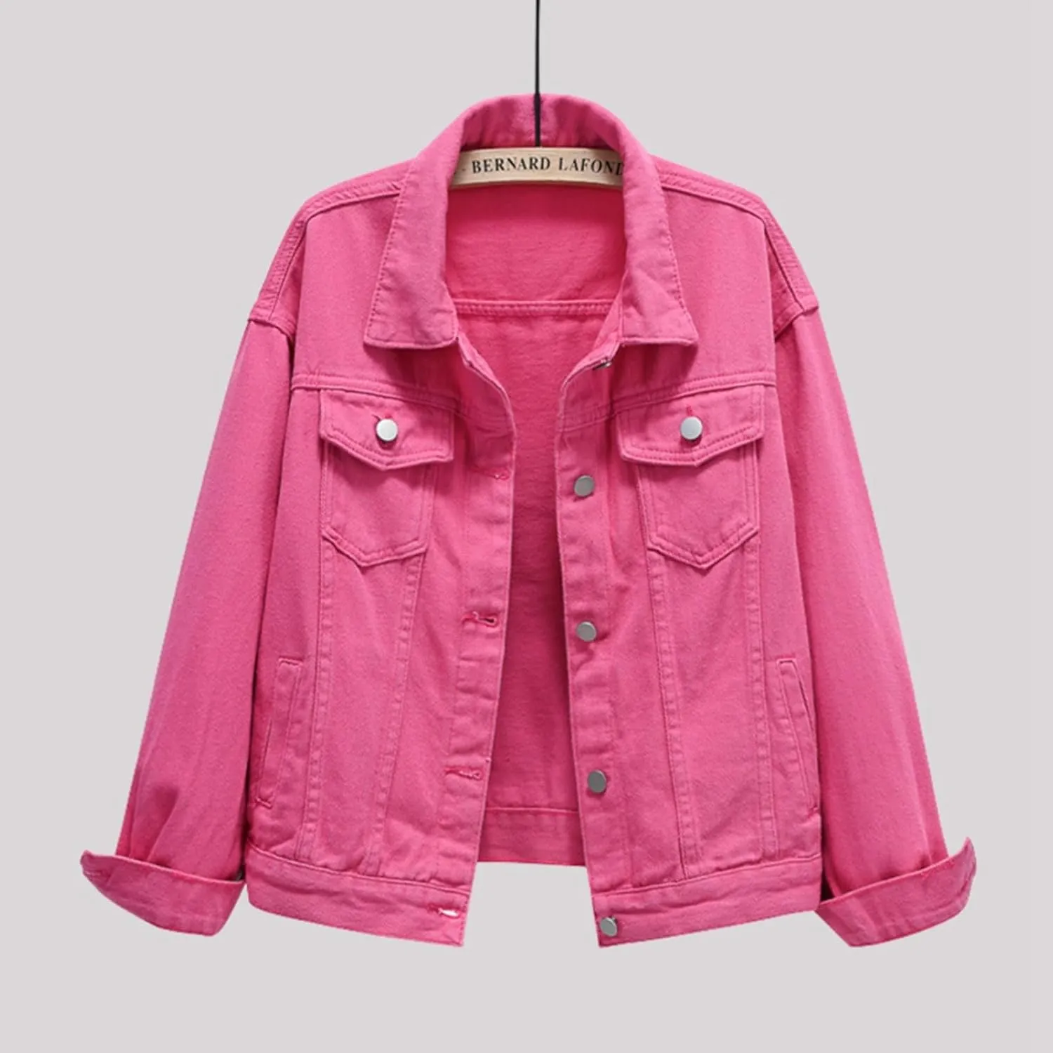 Women's Fashion Casual Colorful Solid Size Large Pocket Button Denim Coat Women's Short Coat Ladies Denim Jacket
