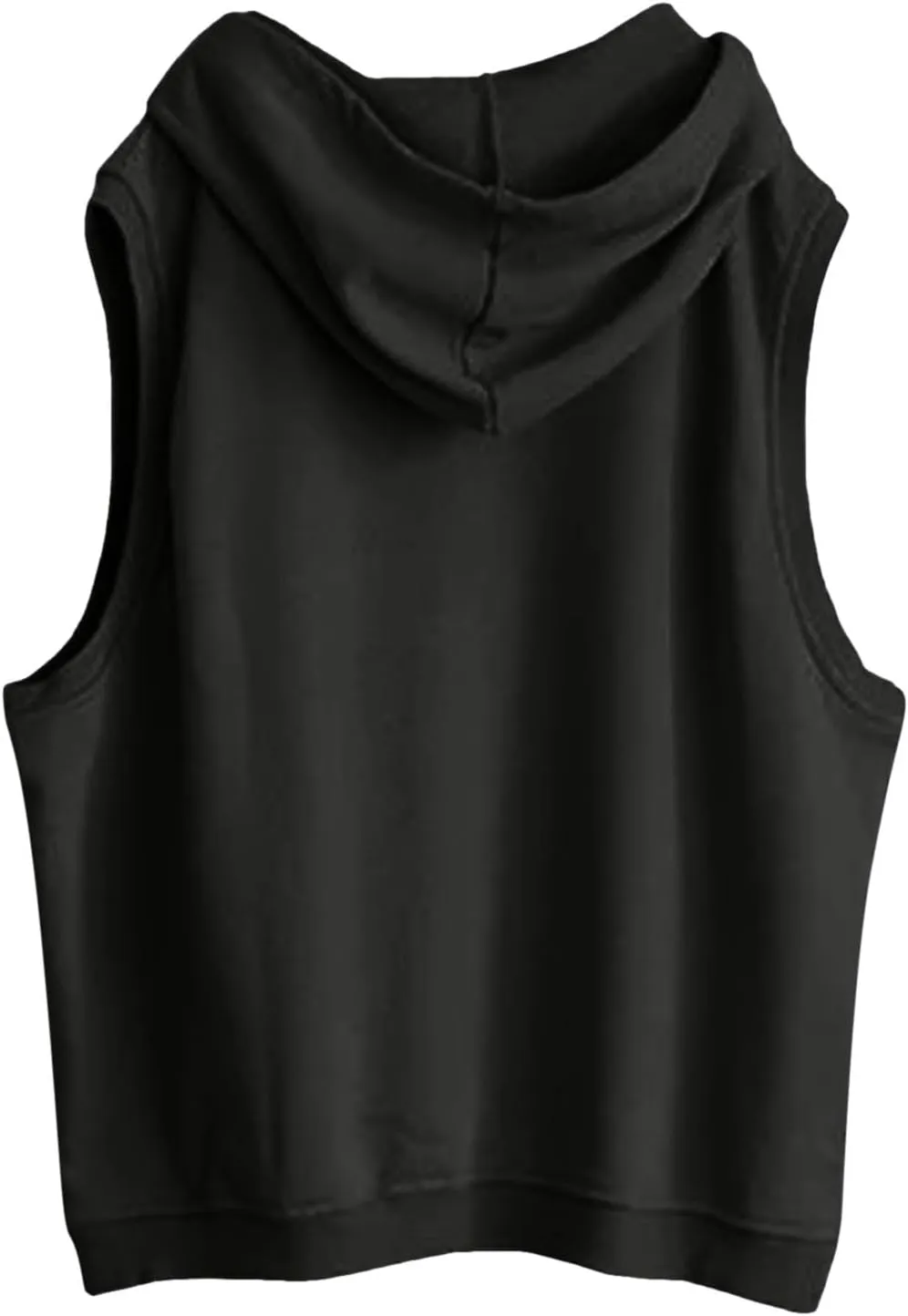 Women's Fashion Solid Hoodies Sweatshirts Sleeveless Drawstring Oversized Tops Loose Fit Pullover Shirts with Pocket