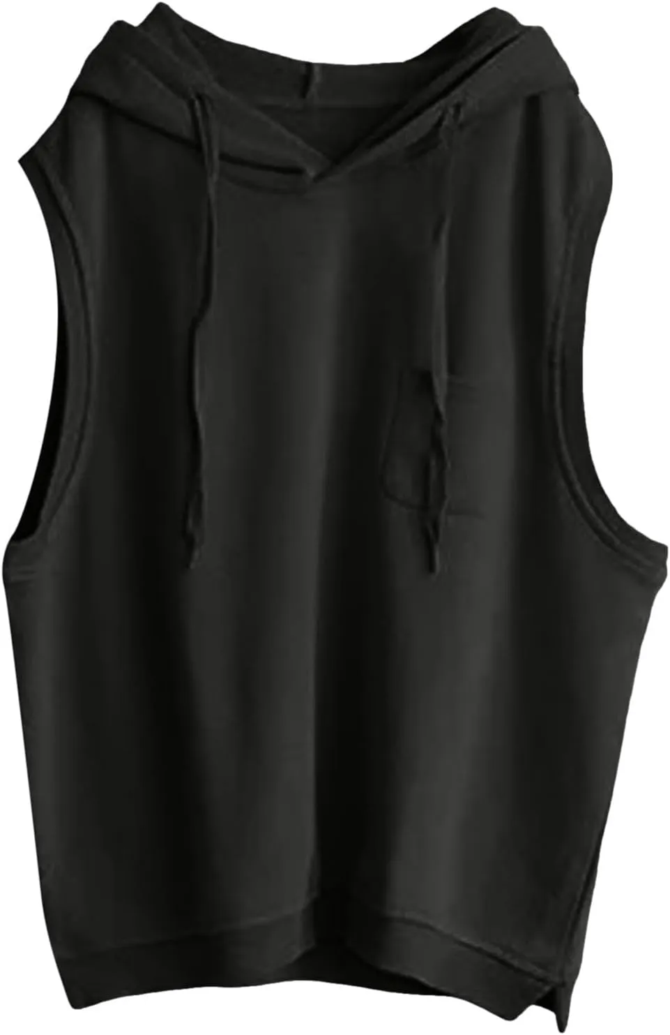 Women's Fashion Solid Hoodies Sweatshirts Sleeveless Drawstring Oversized Tops Loose Fit Pullover Shirts with Pocket