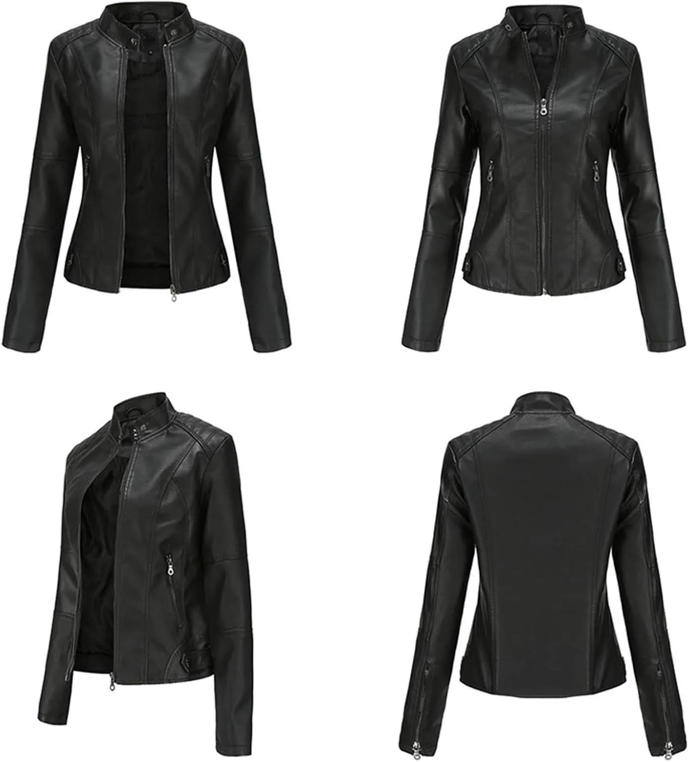 Women's Faux Leather Jacket Plus Size Moto Biker Jacket Bomber Race Car Jacket Zip Up Coat Motorcycle Outerwear