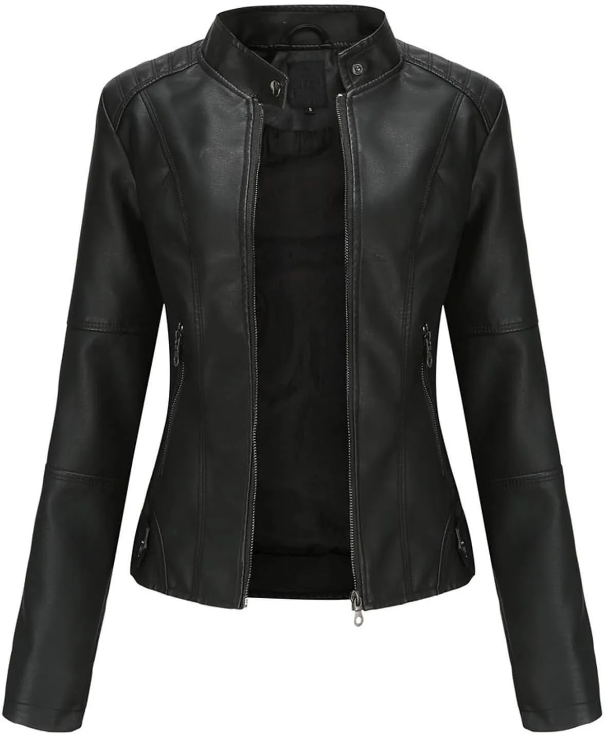 Women's Faux Leather Jacket Plus Size Moto Biker Jacket Bomber Race Car Jacket Zip Up Coat Motorcycle Outerwear