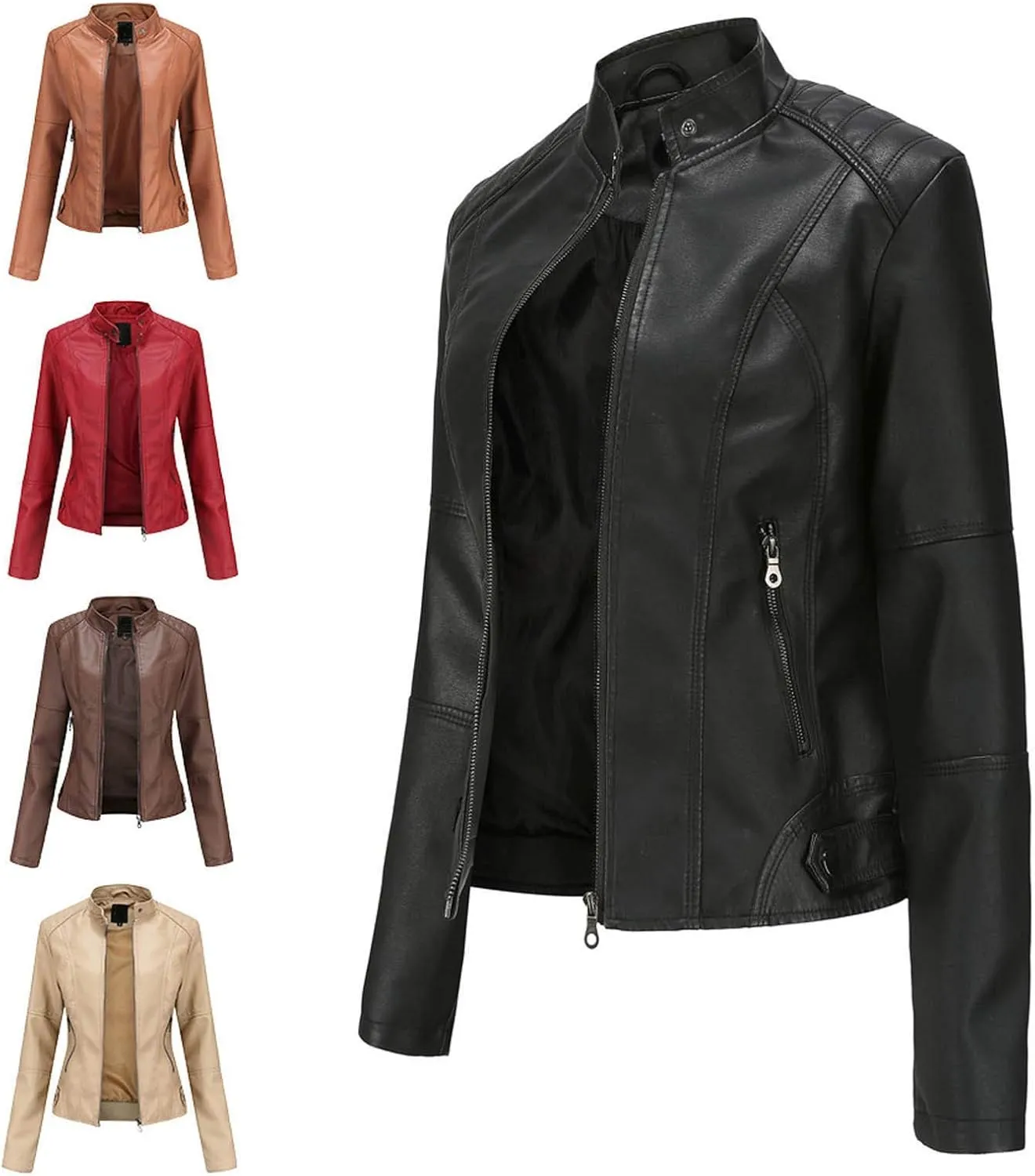 Women's Faux Leather Jacket Plus Size Moto Biker Jacket Bomber Race Car Jacket Zip Up Coat Motorcycle Outerwear