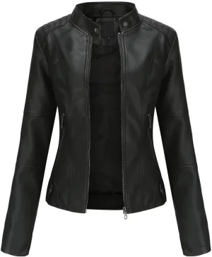 Women's Faux Leather Jacket Plus Size Moto Biker Jacket Bomber Race Car Jacket Zip Up Coat Motorcycle Outerwear