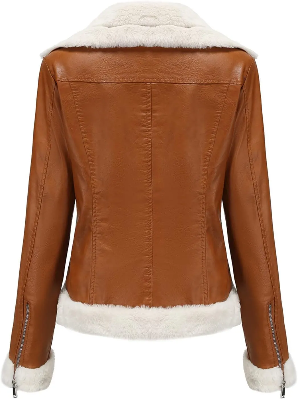 Women's Faux Shearing Moto Jacket Thick Fleece Lined Parka Winter Coat Lapel Sherpa Motorcycle Biker Leather Jacket