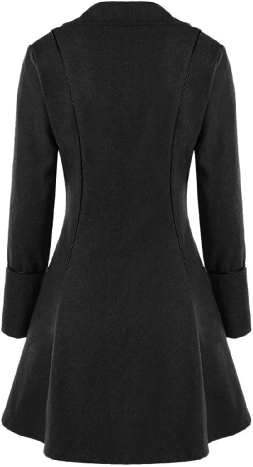 Women's Gothic Steampunk Trench Coats with Lace Trim Vampire Cosplay Costume Medieval Pirate Renaissance Jacket Coat