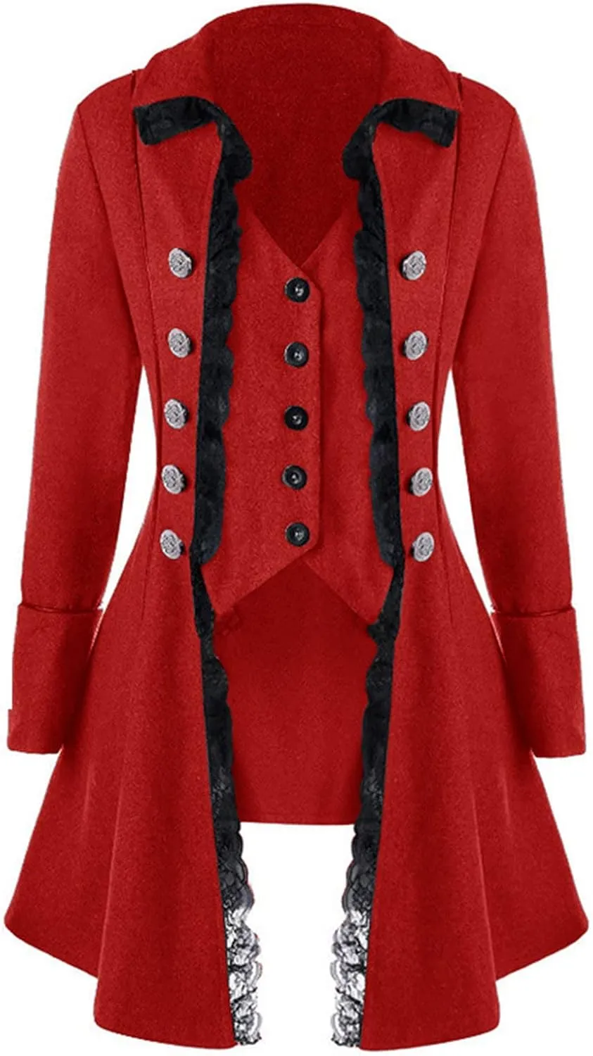 Women's Gothic Steampunk Trench Coats with Lace Trim Vampire Cosplay Costume Medieval Pirate Renaissance Jacket Coat