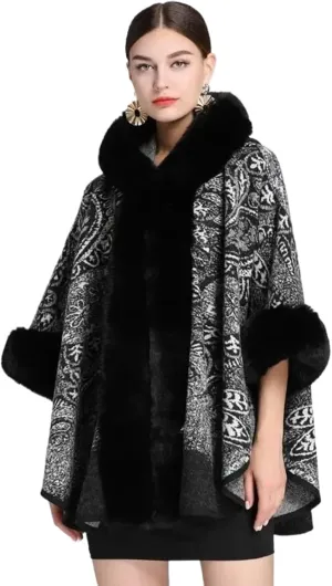 Women's Hooded Poncho Coat,Long Capes,Female Cloak,Tweed Jacket,Outerwear, Autumn Winter