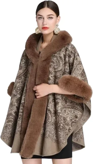 Women's Hooded Poncho Coat,Long Capes,Female Cloak,Tweed Jacket,Outerwear, Autumn Winter