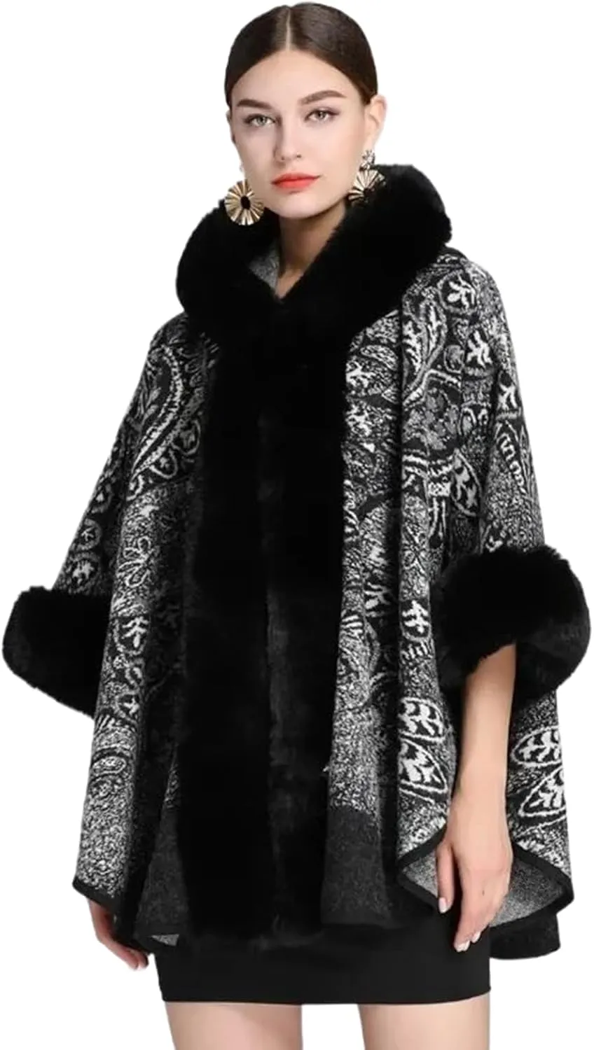 Women's Hooded Poncho Coat,Long Capes,Female Cloak,Tweed Jacket,Outerwear, Autumn Winter
