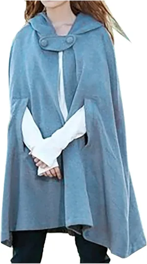 Women's Hooded Trench Coat Open Front Cardigan Jacket Vintage Hooded Shawl Cape Poncho Solid Color Cloak Coats