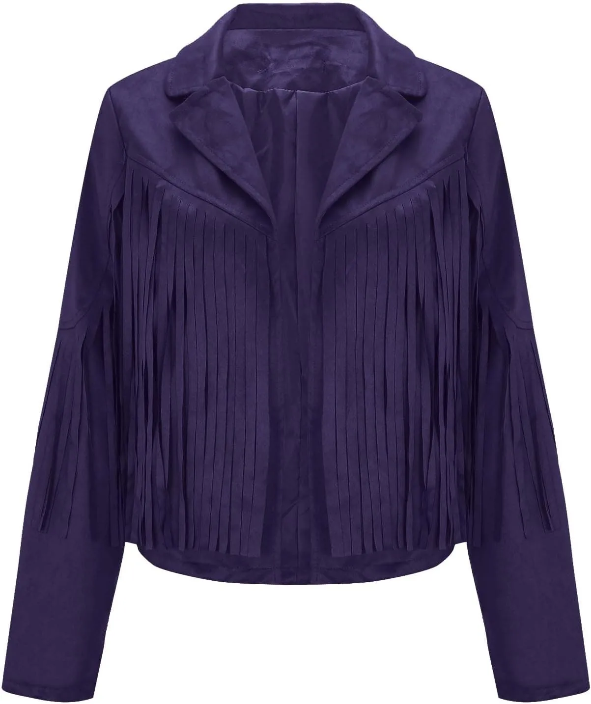 Women's Leather Jacket Faux Suede Fringe Jacket Fall Long Sleeve Lapel Vintage Coats Open Front Tassel Cardigan
