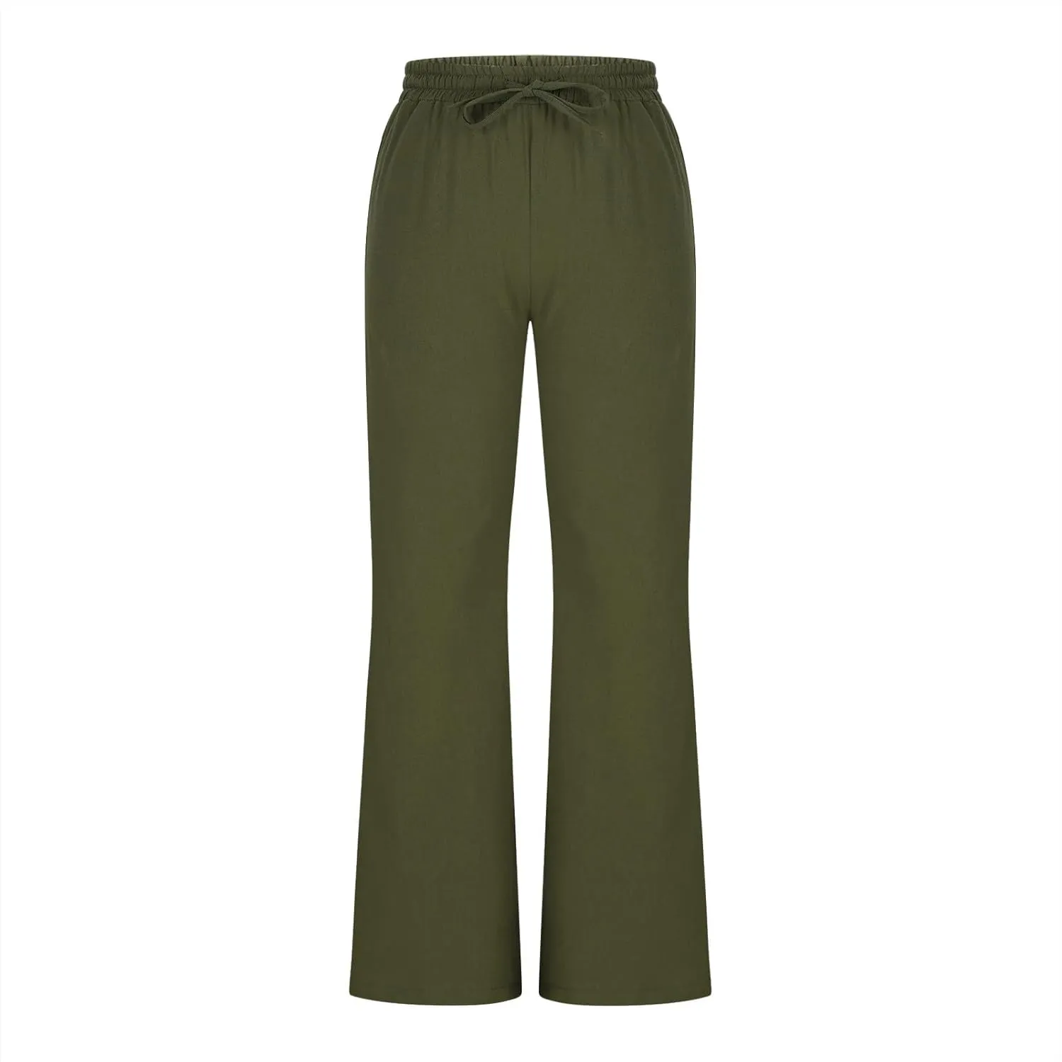 Womens Linen Pants Business Casual High Waist Drawstring Wide Leg Palazzo Pants Beach Vacation Trousers with Pockets