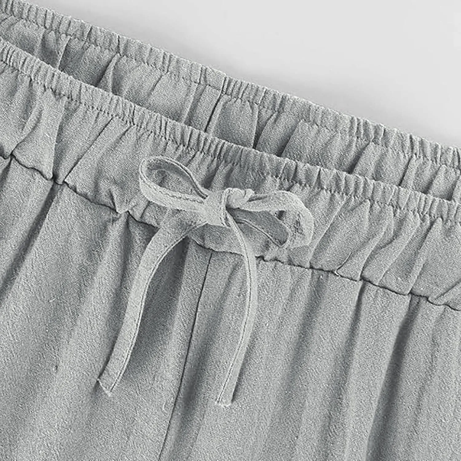 Womens Linen Pants Summer Boho Drawstring Elastic Flowy High Waist Casual Loose Fit Wide Leg Pants